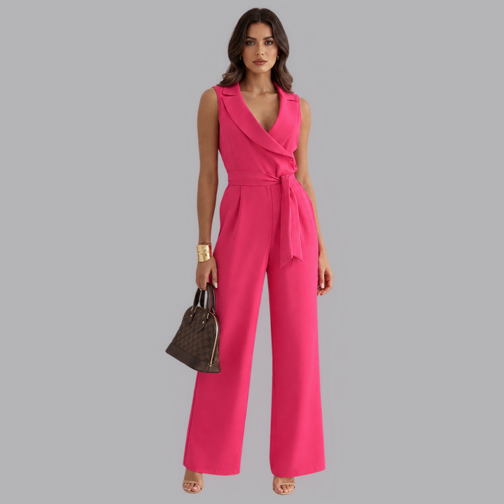 Women’s Elegant Sleeveless Wide Leg Jumpsuit Belted Waist