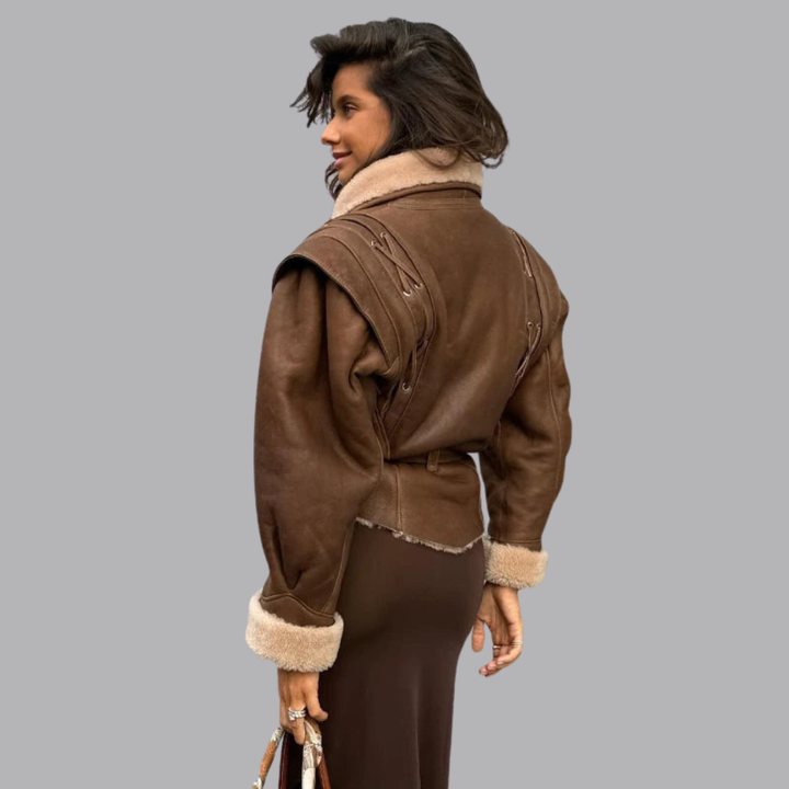 Women’s Faux Shearling Aviator Jacket Belted Waist
