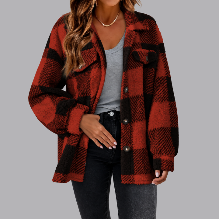 Women’s Plaid Sherpa Shacket Oversized Button Front Jacket
