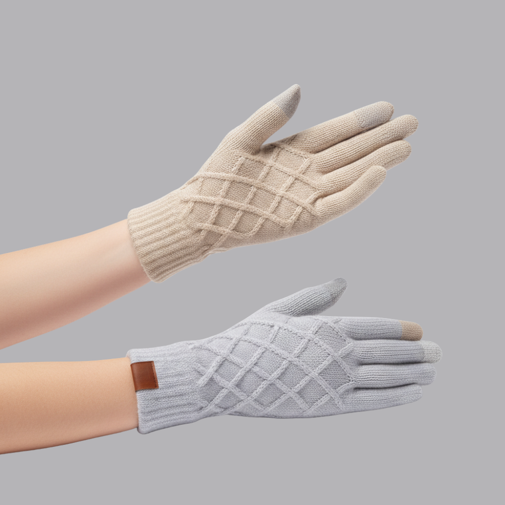 Women’s Thermal Winter Gloves Textured Knit Diamond Pattern