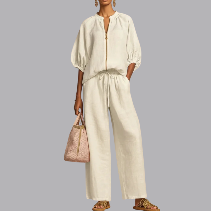 Women’s Denim Zip Front Wide Leg Trousers Two Piece Set