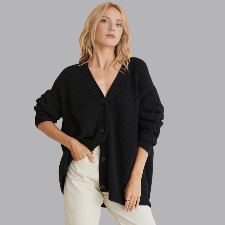 Women’s Ribbed Knit Button Front Cardigan Oversized V Neck