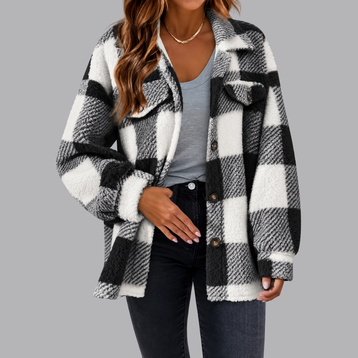 Women’s Plaid Sherpa Shacket Oversized Button Front Jacket