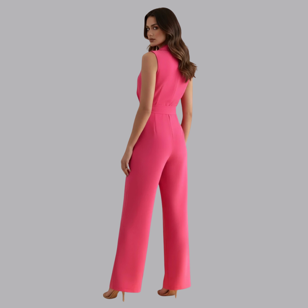 Women’s Elegant Sleeveless Wide Leg Jumpsuit Belted Waist