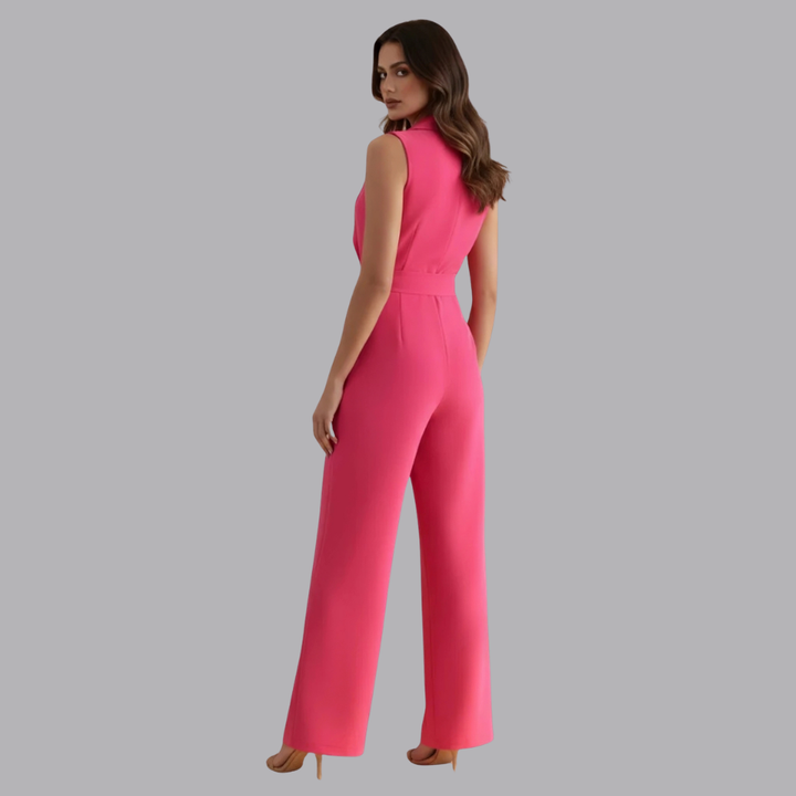 Women’s Elegant Sleeveless Wide Leg Jumpsuit Belted Waist