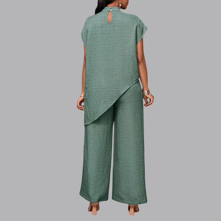 Women’s Co Ord Set Asymmetrical Top &amp; Wide Leg Pants