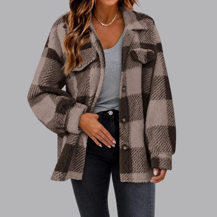 Women’s Plaid Sherpa Shacket Oversized Button Front Jacket