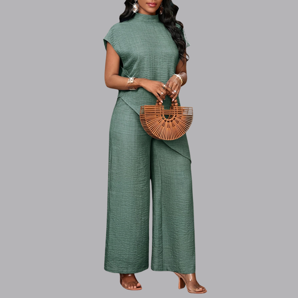 Women’s Co Ord Set Asymmetrical Top &amp; Wide Leg Pants