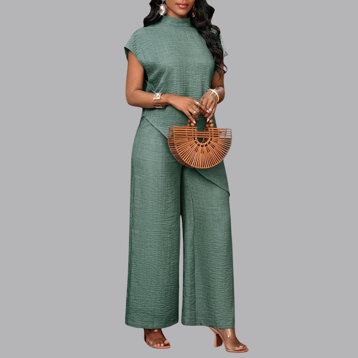 Women’s Co Ord Set Asymmetrical Top &amp; Wide Leg Pants