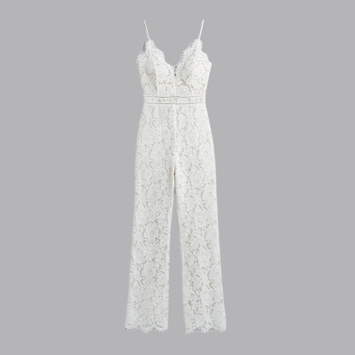 Women’s Lace Jumpsuit Sleeveless V Neck Wide Leg Evening Outfit