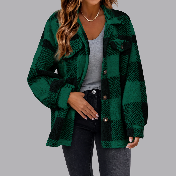 Women’s Plaid Sherpa Shacket Oversized Button Front Jacket