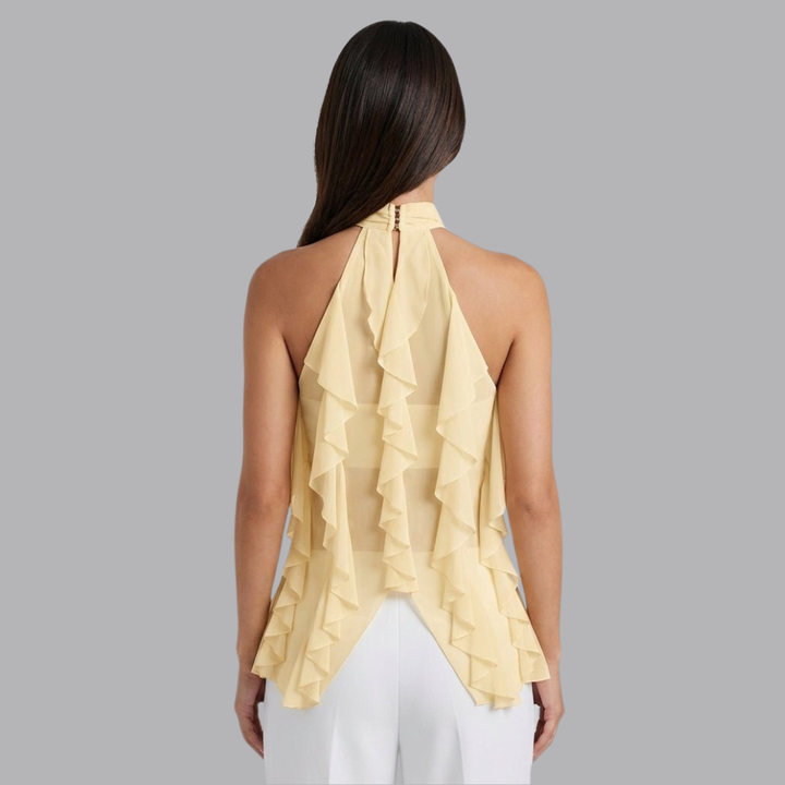 Women’s Ruffle Halter Neck Top Back Tie Sleeveless Blouse
