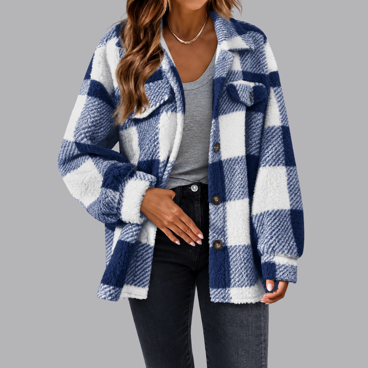 Women’s Plaid Sherpa Shacket Oversized Button Front Jacket