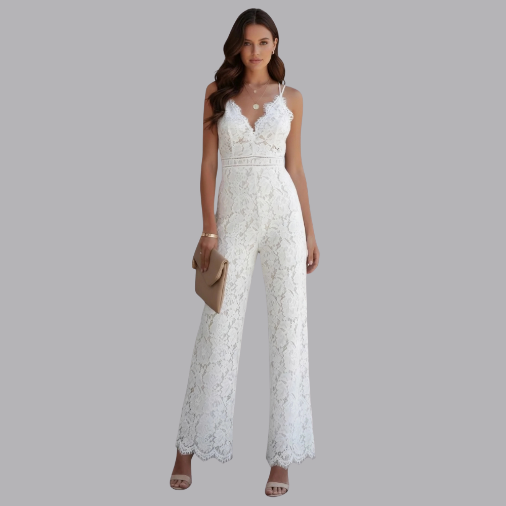 Women’s Lace Jumpsuit Sleeveless V Neck Wide Leg Evening Outfit