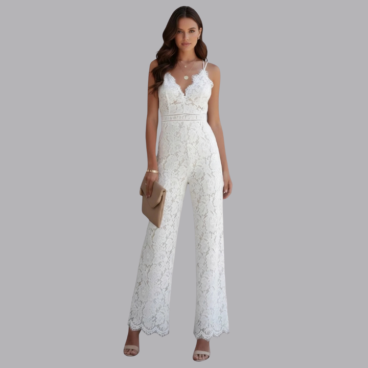 Women’s Lace Jumpsuit Sleeveless V Neck Wide Leg Evening Outfit