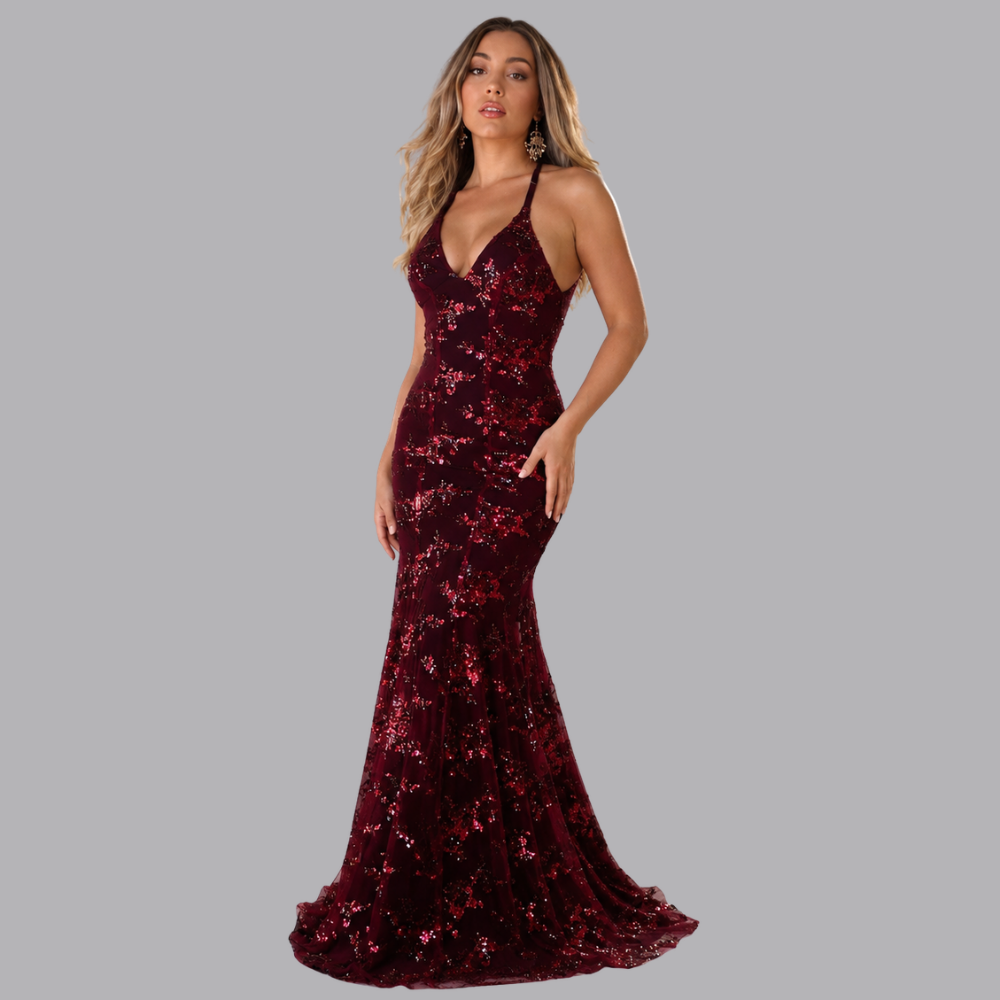 Women’s Sequin Mermaid Evening Dress Strappy Back