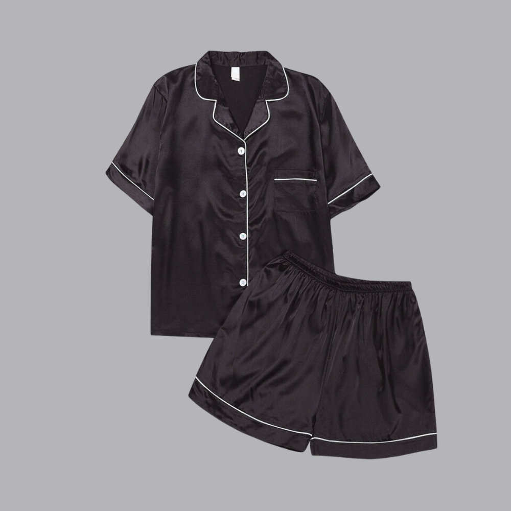 Women’s Satin Pajama Set Short Sleeve Top &amp; Elastic Waist Shorts