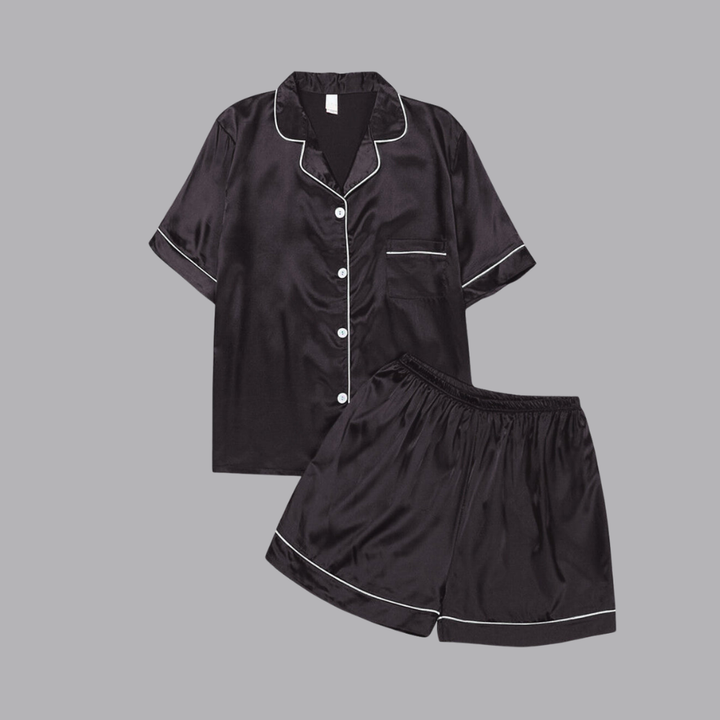 Women’s Satin Pajama Set Short Sleeve Top &amp; Elastic Waist Shorts