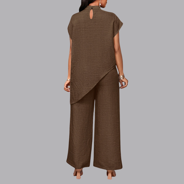 Women’s Co Ord Set Asymmetrical Top &amp; Wide Leg Pants