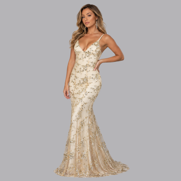 Women’s Sequin Mermaid Evening Dress Strappy Back