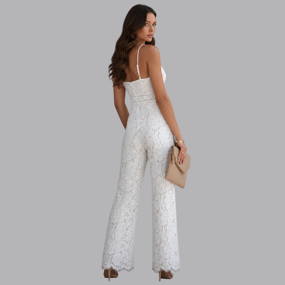 Women’s Lace Jumpsuit Sleeveless V Neck Wide Leg Evening Outfit