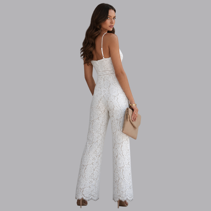 Women’s Lace Jumpsuit Sleeveless V Neck Wide Leg Evening Outfit