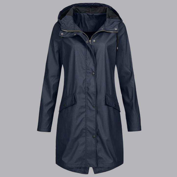 Women’s Hooded Raincoat Waterproof Button Front Jacket