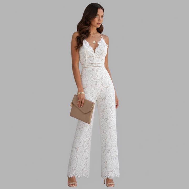 Women’s Lace Jumpsuit Sleeveless V Neck Wide Leg Evening Outfit