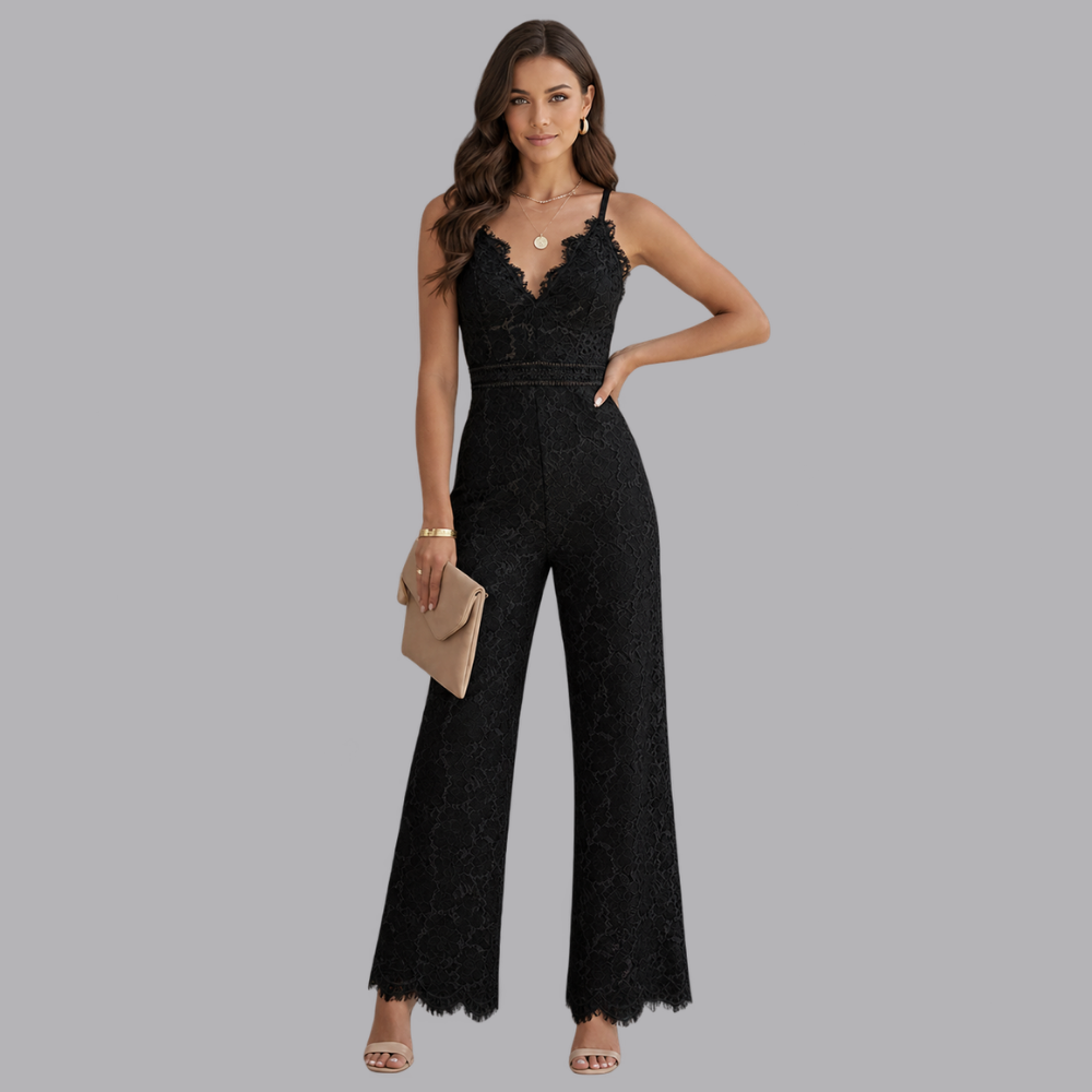 Women’s Lace Jumpsuit Sleeveless V Neck Wide Leg Evening Outfit