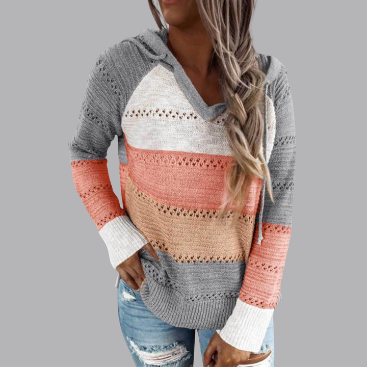 Women’s Striped Hooded Knit Cardigan V Neck Long Sleeve