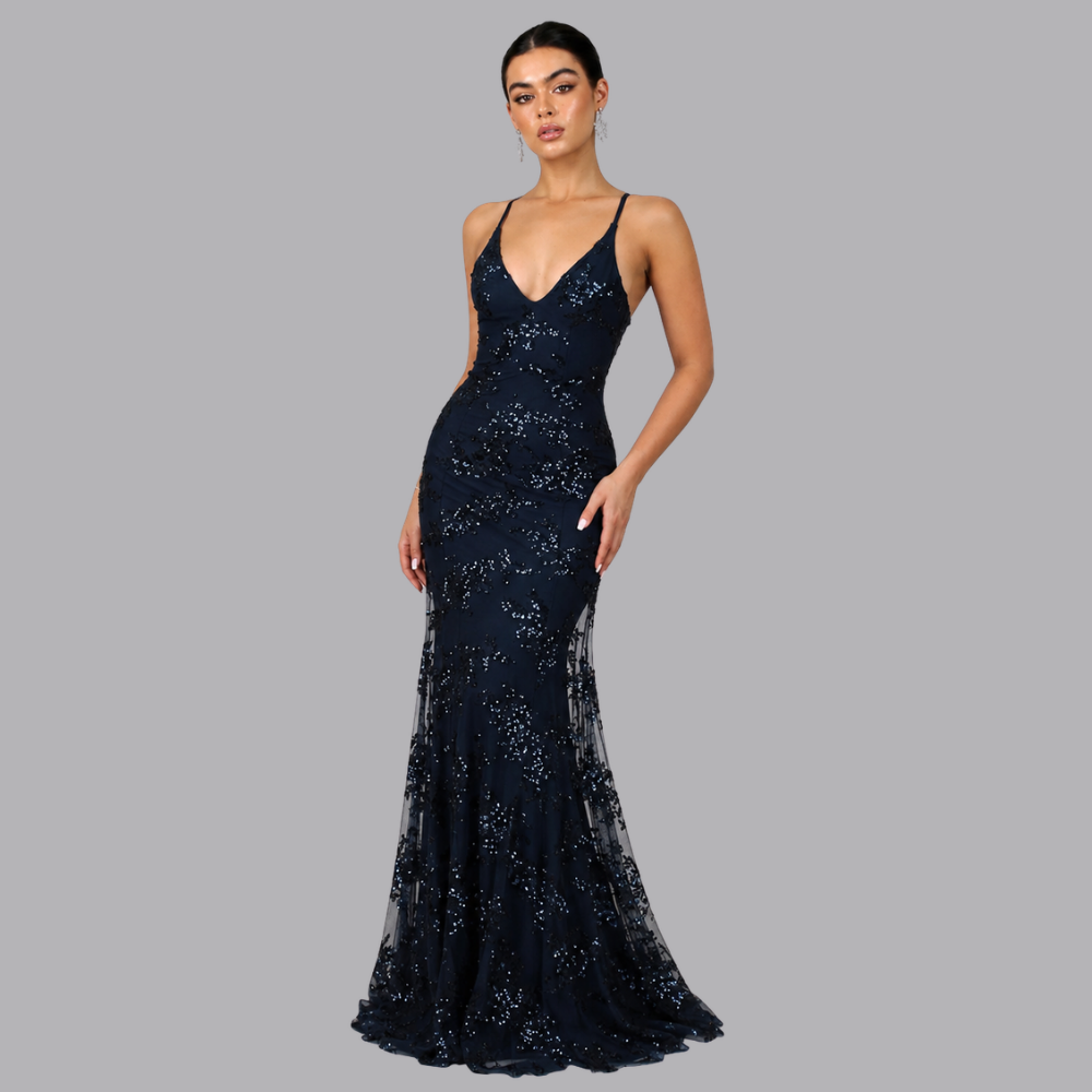 Women’s Sequin Mermaid Evening Dress Strappy Back