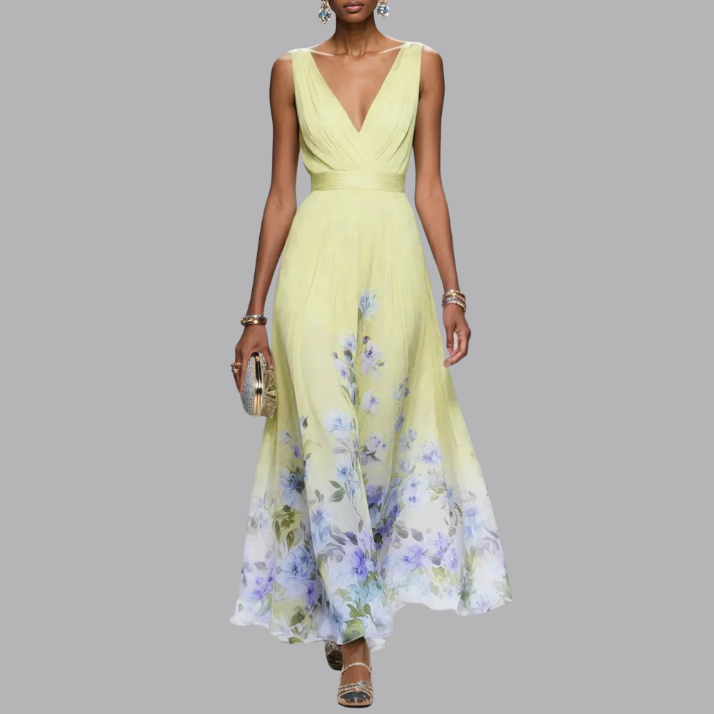 Women’s Floral Wedding Guest Dress Sleeveless V Neck