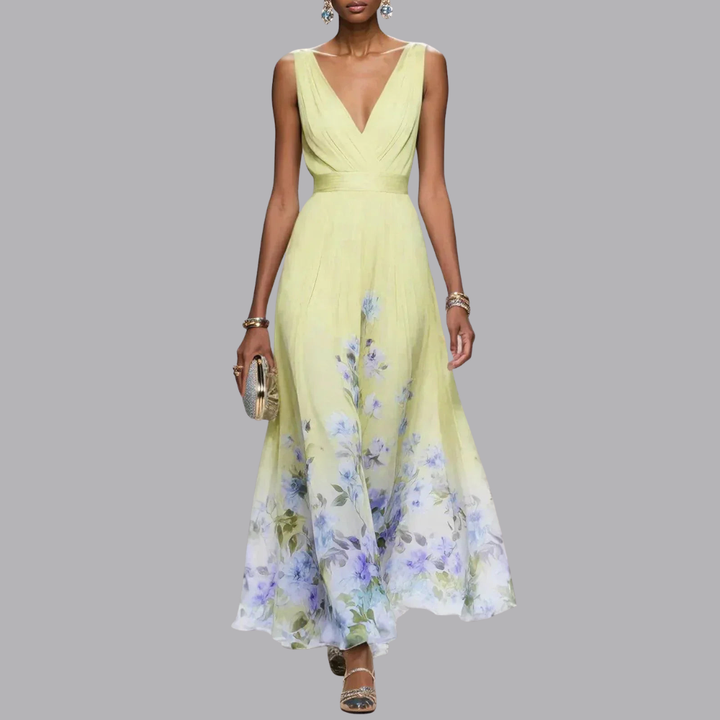 Women’s Floral Wedding Guest Dress Sleeveless V Neck