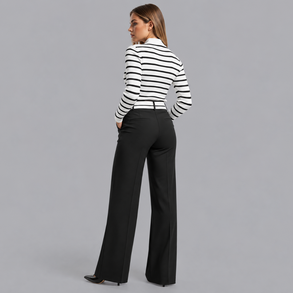 Women’s Striped Knit Co Ord Set High Neck Sweater &amp; Wide Leg Trousers