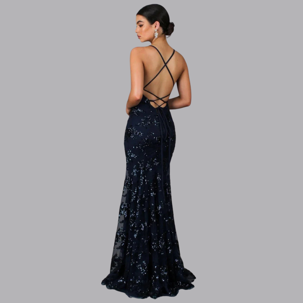 Women’s Sequin Mermaid Evening Dress Strappy Back