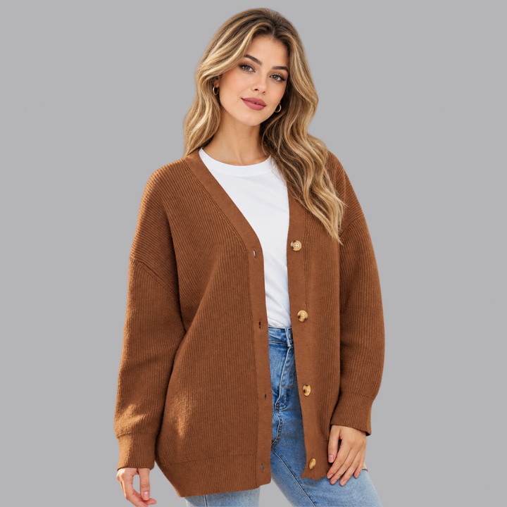 Women’s Ribbed Knit Button Front Cardigan Oversized V Neck