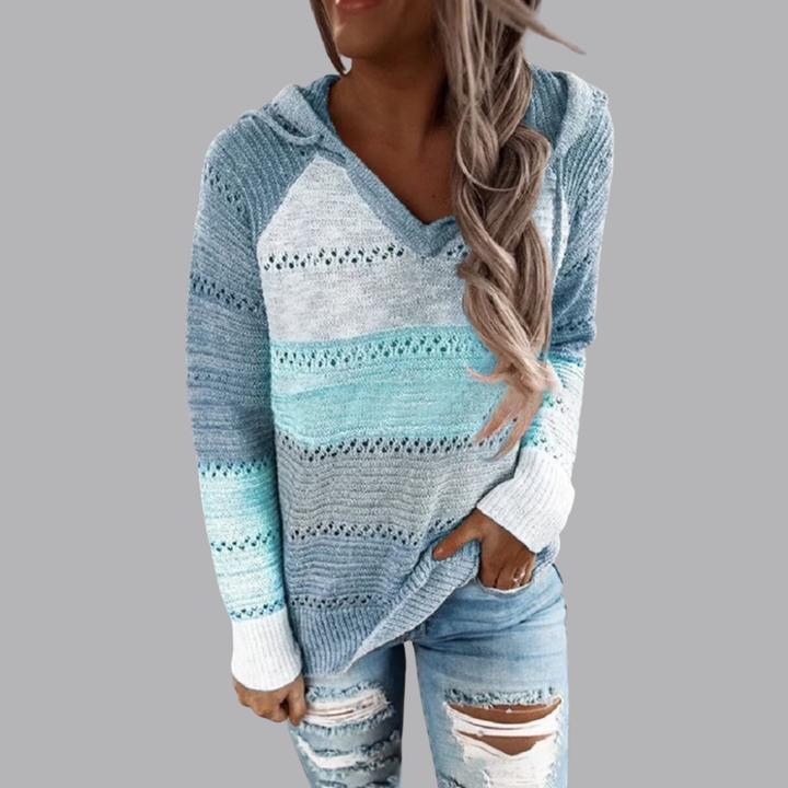 Women’s Striped Hooded Knit Cardigan V Neck Long Sleeve