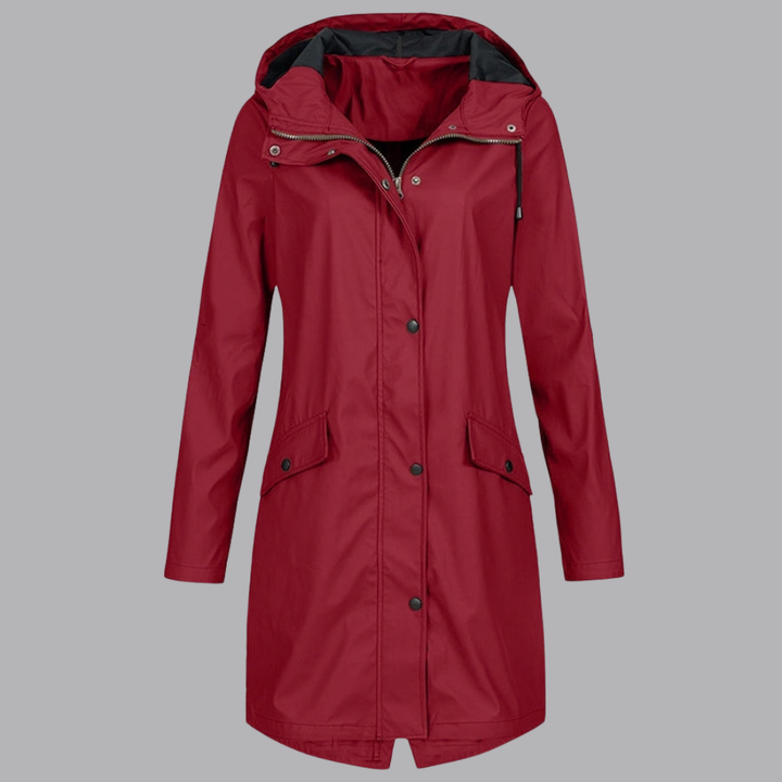 Women’s Hooded Raincoat Waterproof Button Front Jacket