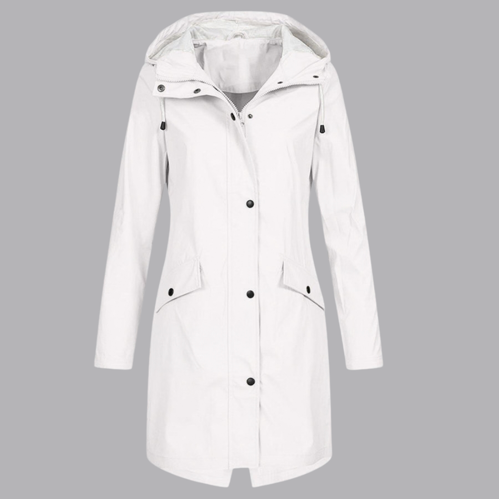Women’s Hooded Raincoat Waterproof Button Front Jacket