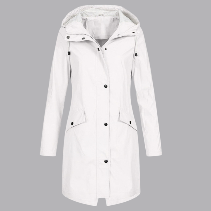 Women’s Hooded Raincoat Waterproof Button Front Jacket