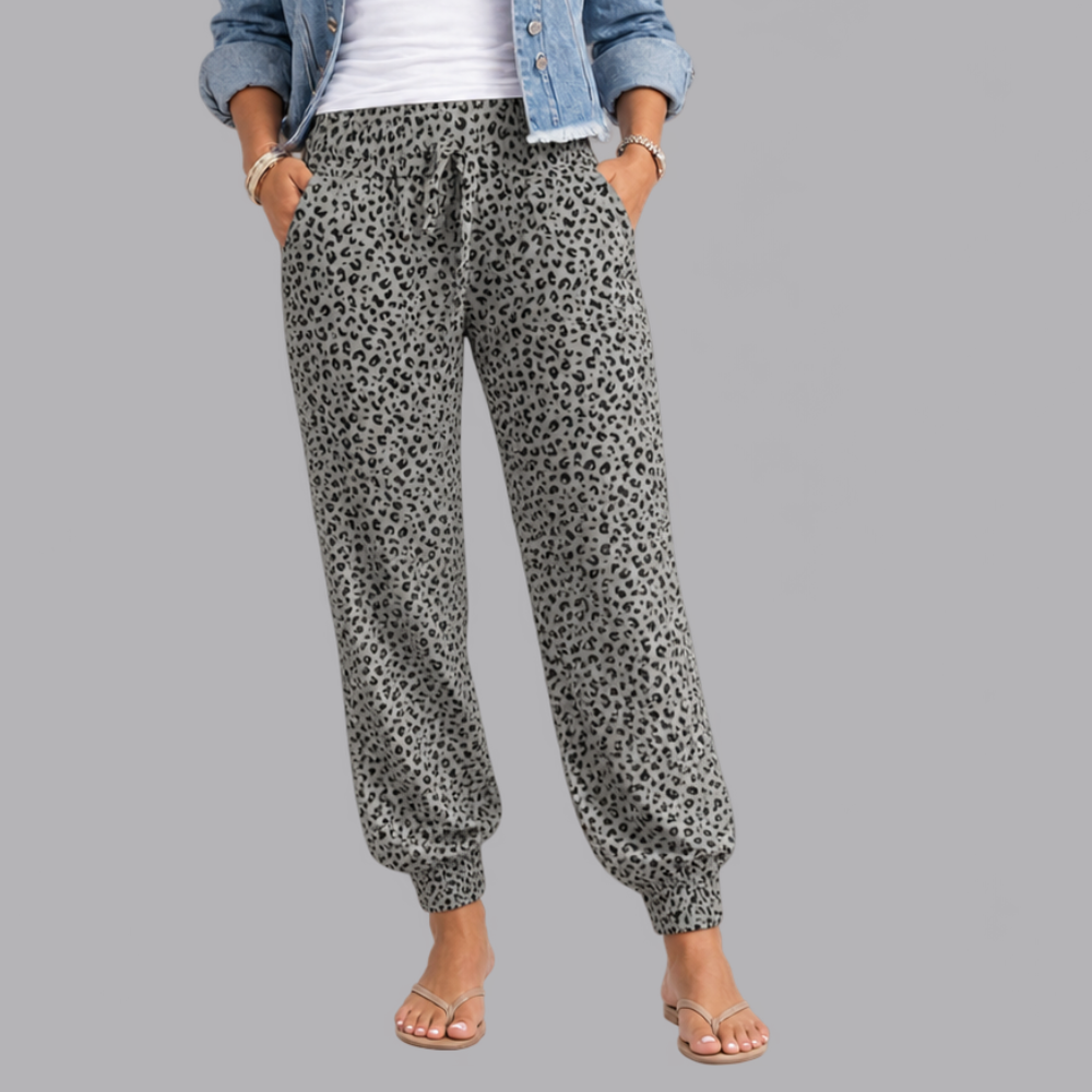 Women’s Leopard Print Jogger Trousers Elasticated Waist Pants