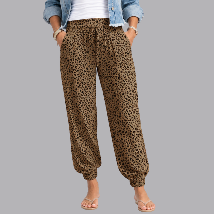 Women’s Leopard Print Jogger Trousers Elasticated Waist Pants