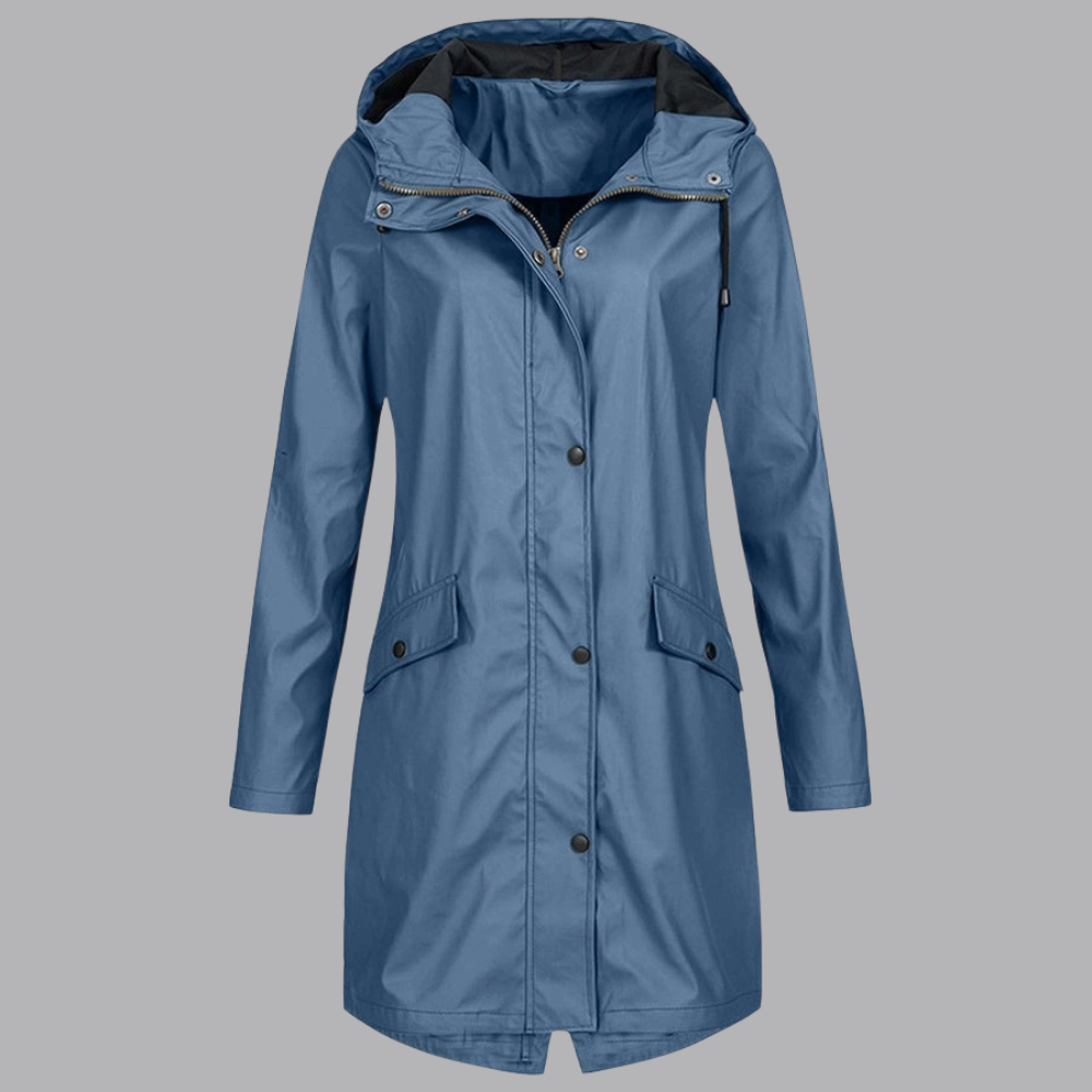 Women’s Hooded Raincoat Waterproof Button Front Jacket