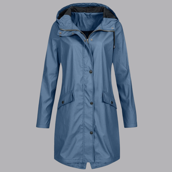 Women’s Hooded Raincoat Waterproof Button Front Jacket
