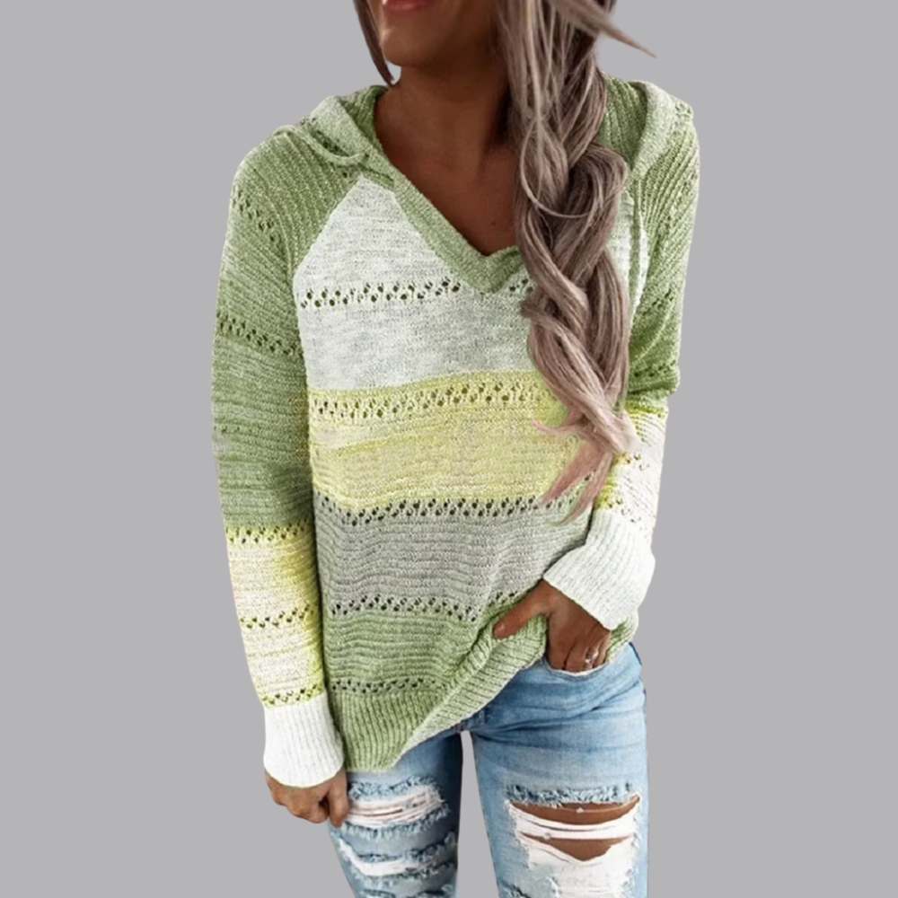 Women’s Striped Hooded Knit Cardigan V Neck Long Sleeve