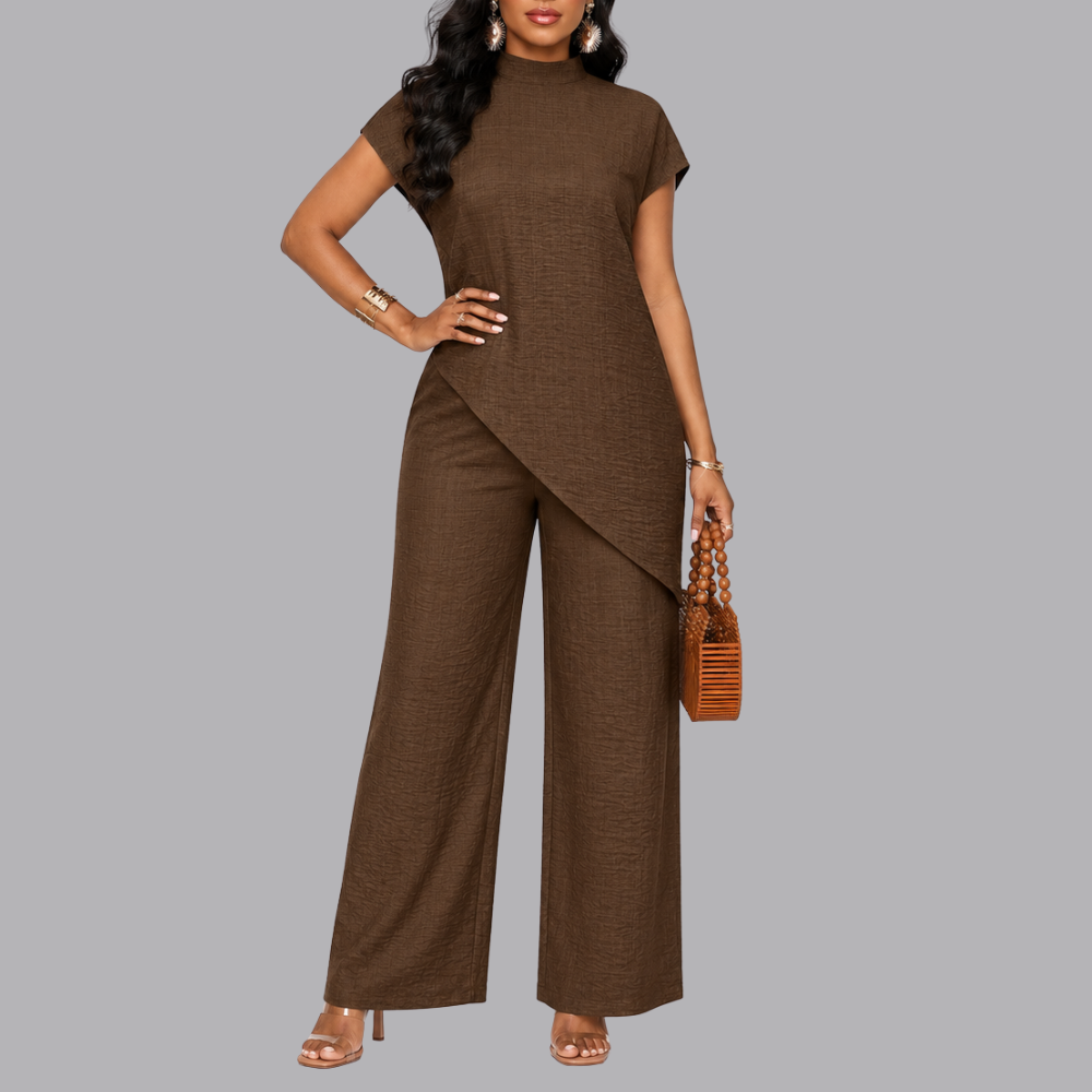 Women’s Co Ord Set Asymmetrical Top &amp; Wide Leg Pants