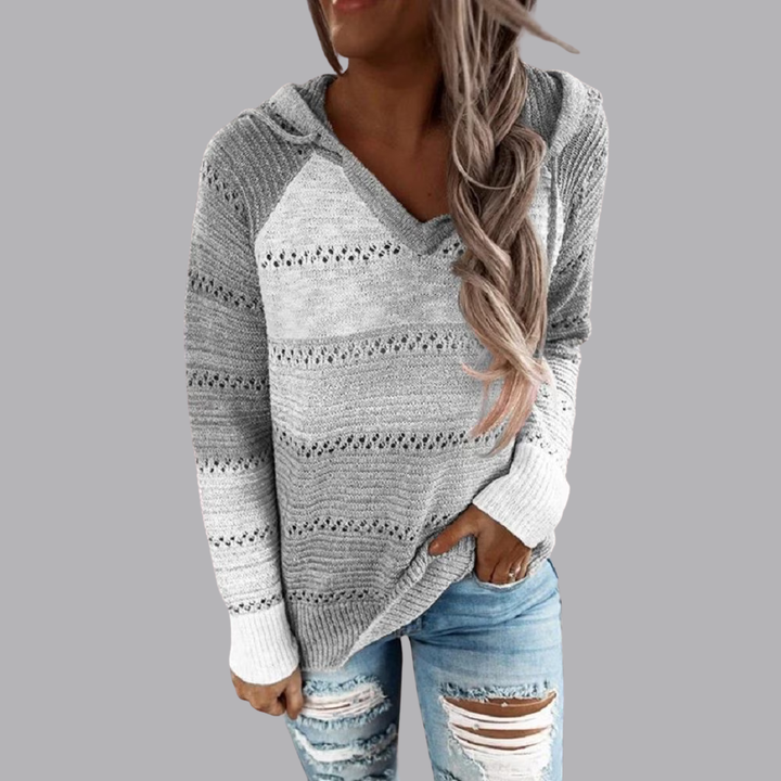 Women’s Striped Hooded Knit Cardigan V Neck Long Sleeve