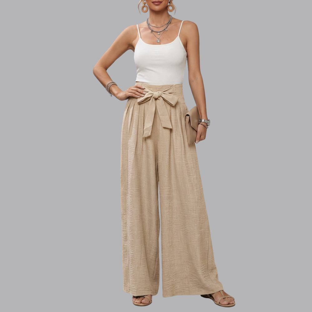 Women’s High Waisted Wide Leg Trousers Belted Palazzo Pants