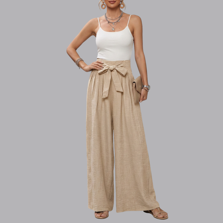 Women’s High Waisted Wide Leg Trousers Belted Palazzo Pants