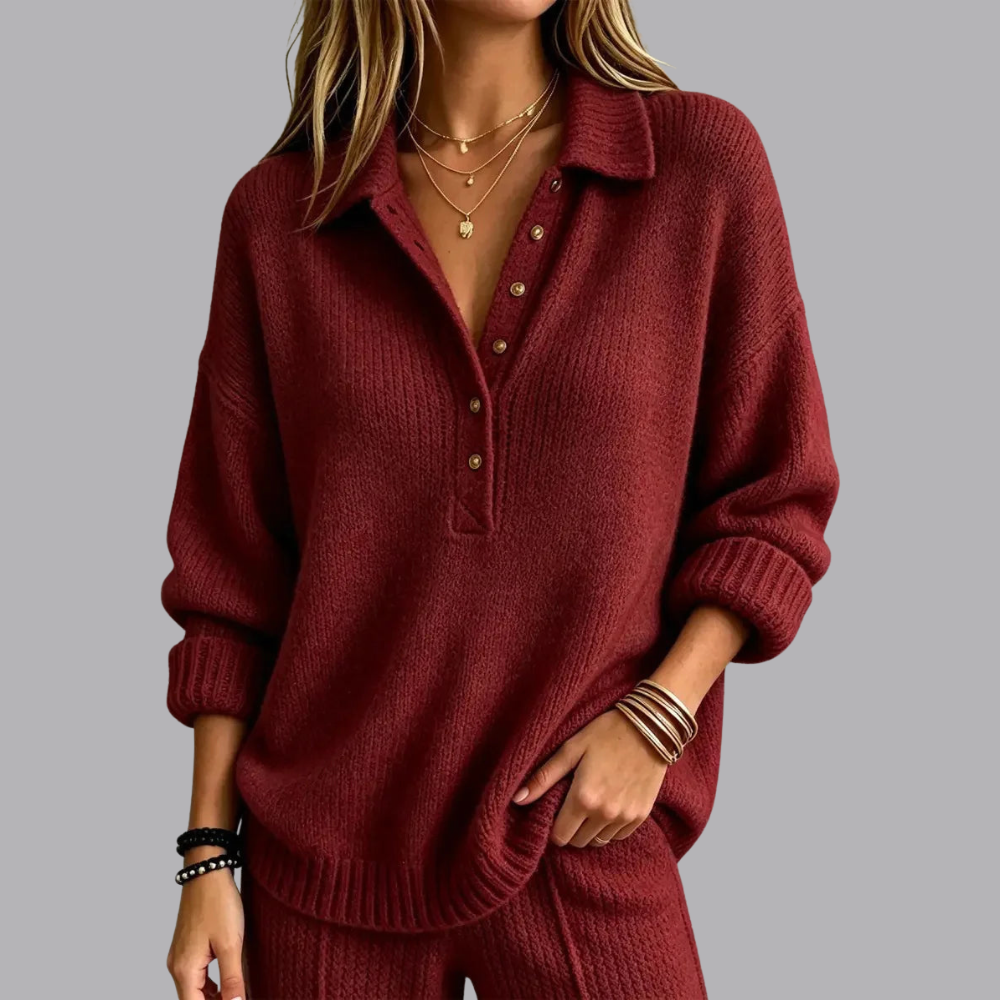 Women’s Knitted Polo Jumper Collared Neck Button Front Cardigan